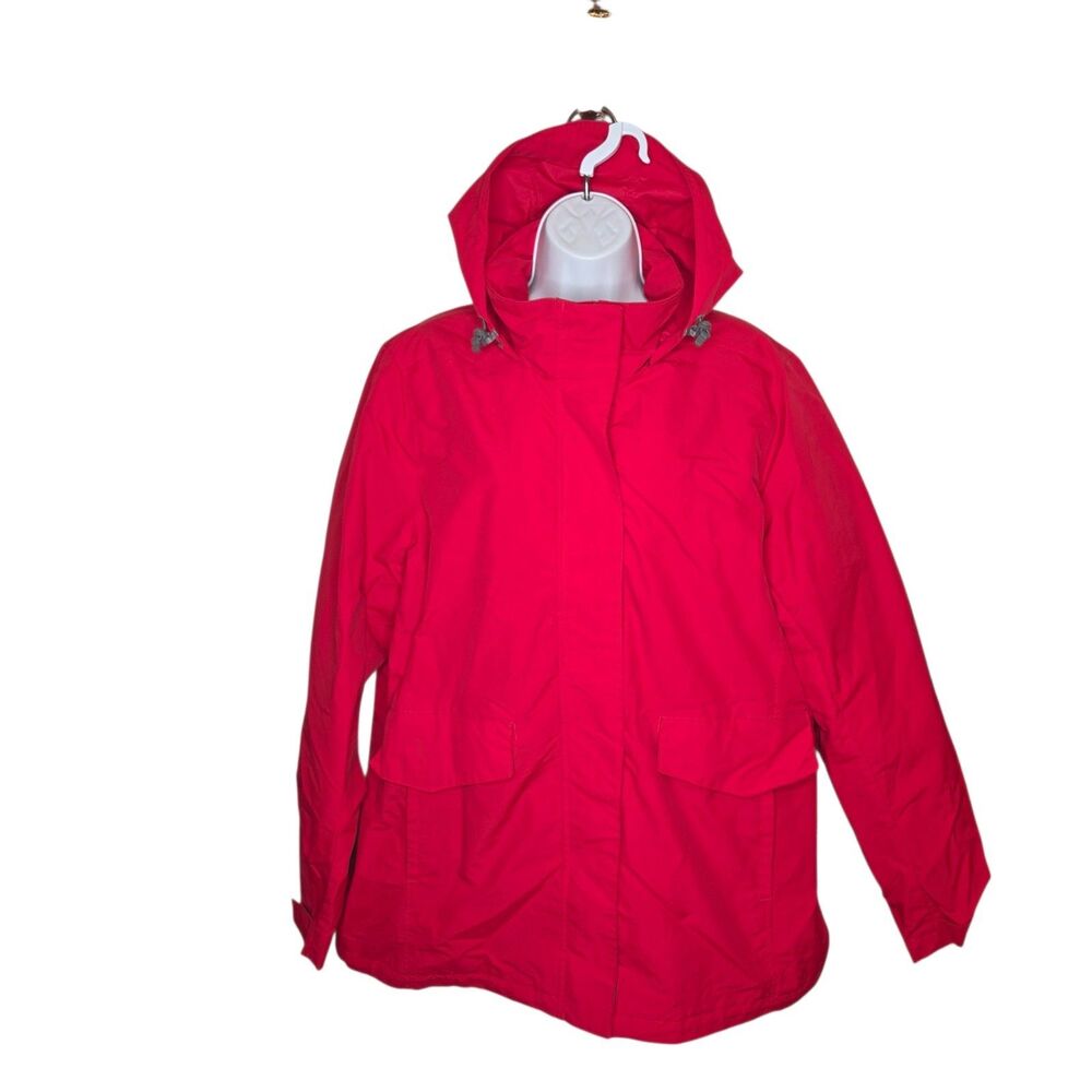 Lands' End Outrigger Mesh-Lined Rain Jacket Red Large 14-16 Stowaway Hood